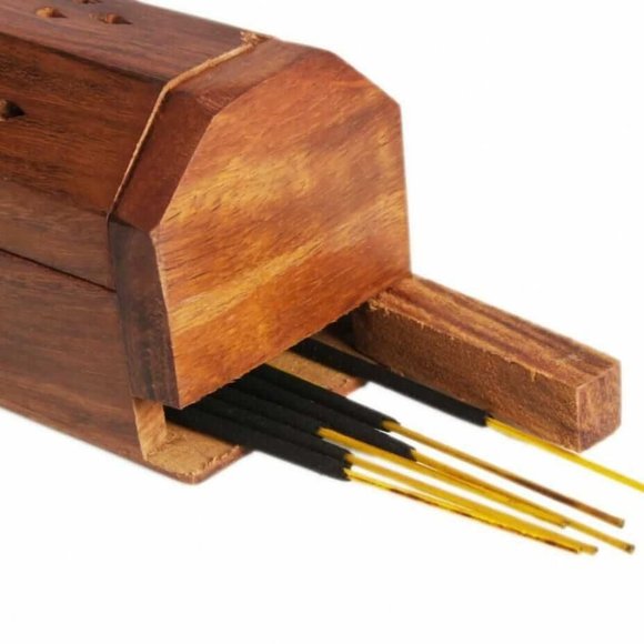 Wood Artisan Bohemian Handmade Handcarved Star Incense Chest Holder - Picture 3 of 5